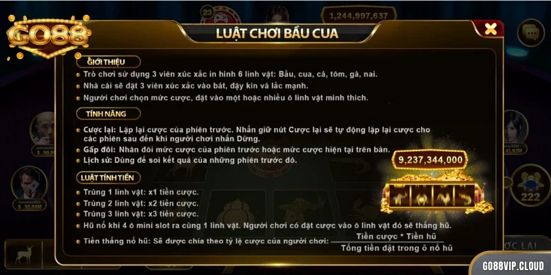 Các loại cược bầu cua tôm cá Go88 cần nắm rõ