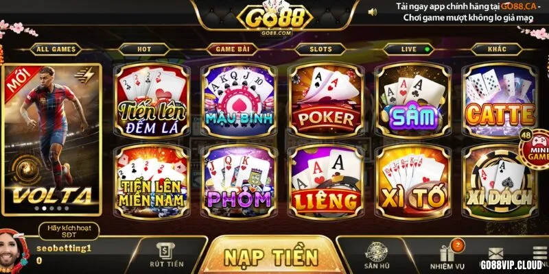 Game bài Go88 là danh mục trò chơi nổi bật hàng đầu