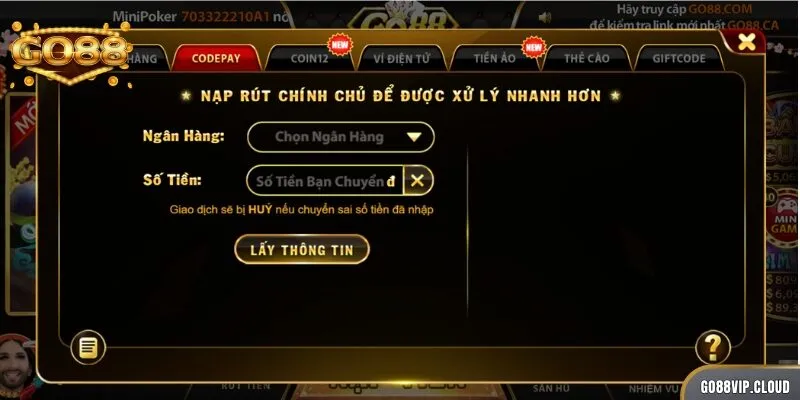 Quy trình nạp tiền được đánh giá là đơn giản với ít thao tác